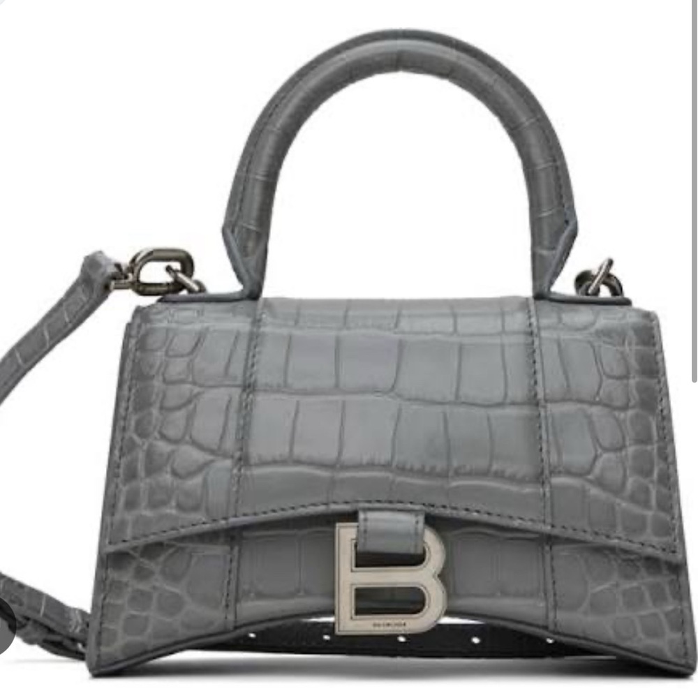 Balenciaga Gray Croc-Effect Mini Top Handle Bag